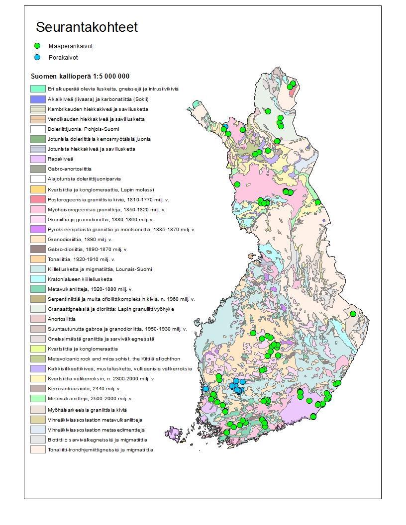 GEOLOGIA TUTKIMUSKESKUS Kaivoveden mangaani 11 Kuva 6. Geologian tutkimuskeskuksen pohjaveden seurantakohteiden sijainti.