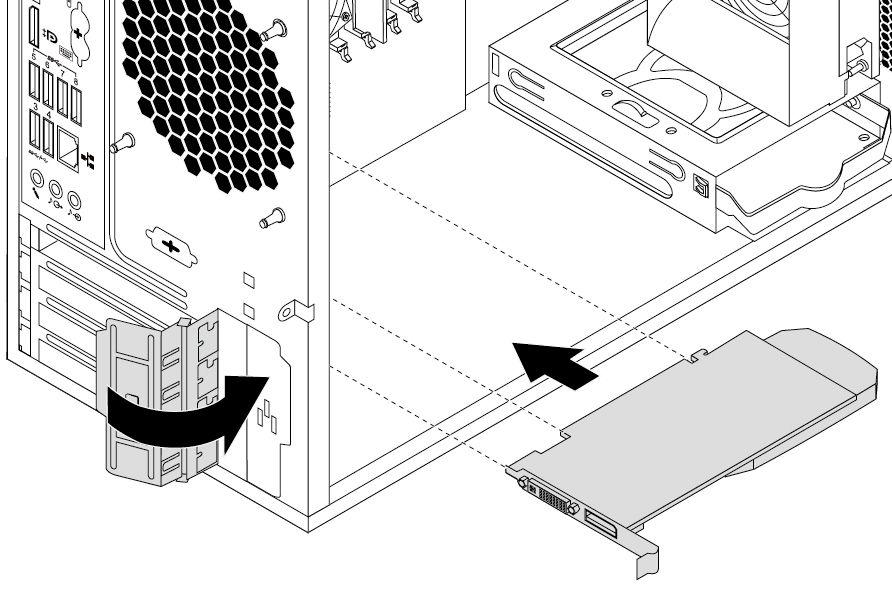 6. Kiinnitä PCIe-kortti paikalleen kääntämällä kortin lukitussalpa kiinni. Kuva 15.