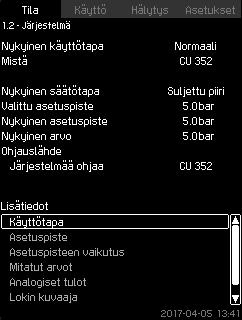 Suomi (FI) 7.4.1 Nykyiset hälytykset (3.1) 7.4.3 Käyttötapa (1.2.1) Kuva 7 Nykyiset hälytykset Kuva 9 Käyttötapa Tämä näyttö sisältää aktiiviset kuittaamattomat hälytykset ja varoitukset.