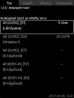 Voit muokata asetuspisteitä "Käyttö"- ja "Asetukset"-valikoissa. Katso kohta 7.7.3 Vaihtoehtoiset asetuspisteet (4.1.2)