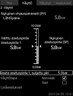 7.5 Käyttö (2) Tässä valikossa voit asettaa perusparametrit, kuten asetuspisteen, käyttötavan, ohjaustavan ja pumppujen yksittäisohjauksen. 7.5.1 