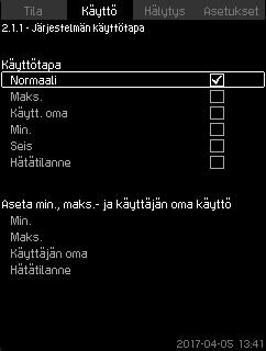 Suljetun piirin ohjauksessa se vastaa ensisijaisen anturin mittausaluetta, joka on tässä 0-16 bar. Avoimen piirin ohjauksessa asetusalue on 0-100 %.