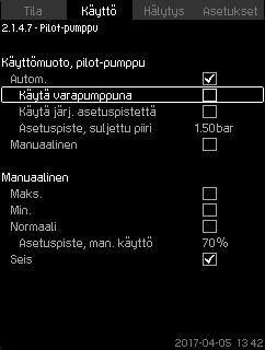 7.5.6 Pumppu 1-6 (2.1.4.1-2.1.4.6) 7.5.7 Ohjaavan pumpun ohjaus (2.1.4.7) Suomi (FI) Kuva 29 Pumppu 1-6 Kuva 30 Ohjaavan pumpun ohjaus Yksittäiset pumput näkyvät näytöltä.