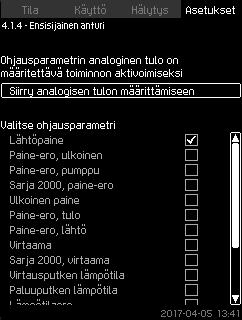 Esimerkki: Asetuspisteen vaikutus [%] 100 80 60 40 20 Kuva 42 1 2 50 Virtaama [m 3 /h] Asetuspisteen vaikutuksen ja virtaaman välinen suhde Ohjausyksikkö piirtää suorat viivat pisteiden väliin.