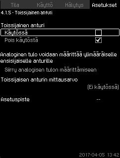 Suomi (FI) 7.7.8 Toissijainen anturi (4.1.5) 7.7.9 Kello-ohjelma (4.1.6) Kuva 44 Toissijainen anturi Kuva 45 Kello-ohjelma Tämä toiminto on tarkoitettu optimoimaan vakiopainesäätöä, jossa on paljon dynaamista kitkahäviötä.