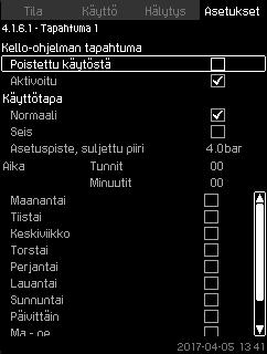 Jos "Ensisijainen anturi" vikaantuu, Toissijainen anturi"" tulee voimaan ja käyttää siihen määritettyä "Asetuspiste"-arvoa.