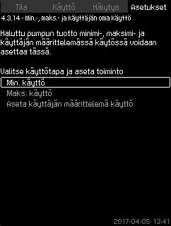 7.7.35 Lähtösignaali (4.3.10.1-4.3.10.3) 7.7.36 Laskuritulot (4.3.11) Suomi (FI) Kuva 81 Lähtösignaali Kuva 82 Laskuritulot Voit valita seuraavat parametrit.