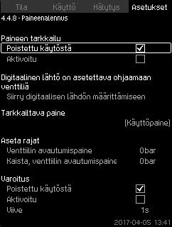 7.7.58 Paineenalennus (4.4.8) Kuva 108 Paineenalennus Tämän toiminnon tavoitteena on alentaa putkiston painetta avaamalla magneettiventtiili, jos paine ylittää asetetun rajan.