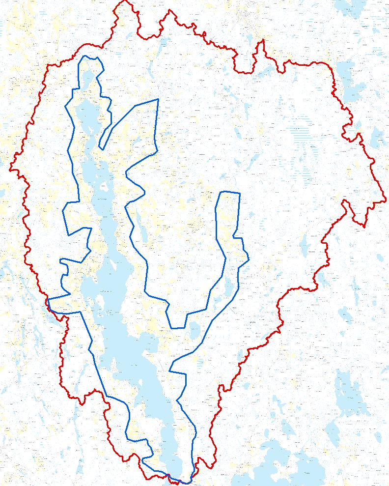 Kuva 1. Ähtärinjärven valuma-alue ja lähivaluma-alue (pohjakartta MML 2017). Ähtärinjärvi sijaitsee vedenjakajaseudulla ja siihen kohdistuva ravinnekuormitus on suhteellisen vähäistä.