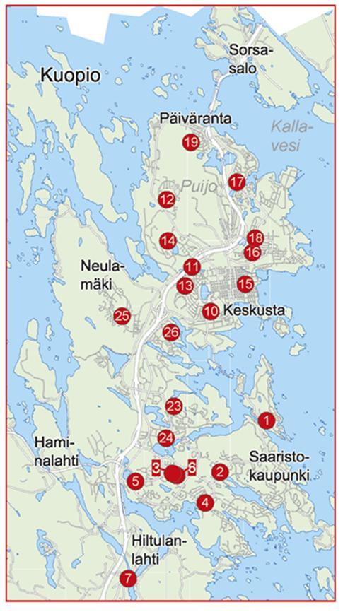 KUOPION KOULUKENTTÄ Kuopiossa on 37 kaupungin yäpitämää peruskouua (aa-, yä- ja yhtenäiskouuja), isäksi