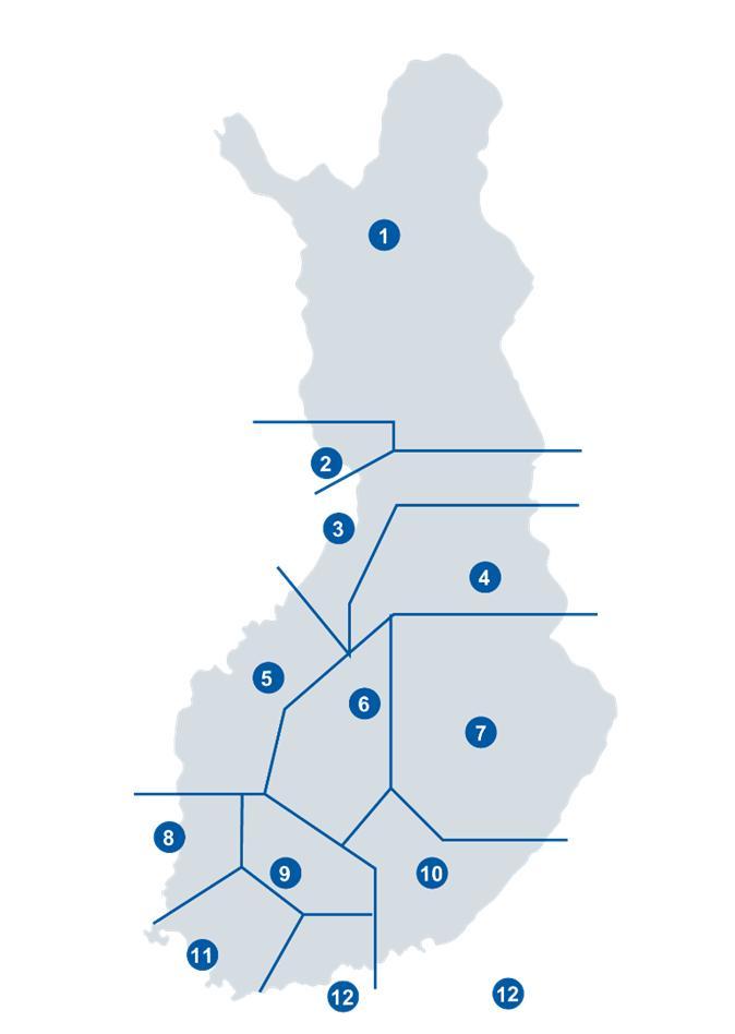 LA1 Alueellisen voimansiirtoverkon suunnittelu 1. Lappi 2. Meri-Lappi 3. Oulu 4. Kainuu 5. Pohjanmaa 6. Keski-Suomi 7. Savo-Karjala 8. Porin ja Rauman seutu 9. Häme 10. Kaakkois-Suomi 11.