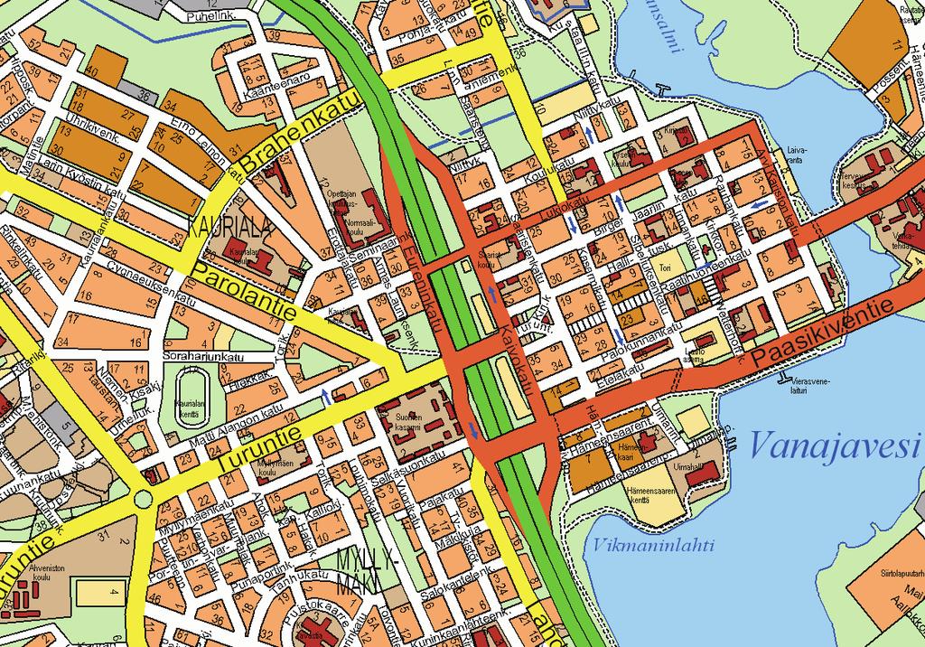 HÄMEENLINNA, keskusta PYÖRÄTIET Nykyinen pyörätie VÄYLÄTARPEET