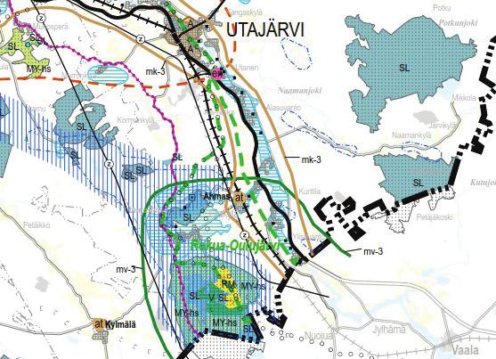 8 Kuva 2. Ote Pohjois-Pohjanmaan kokonaismaakuntakaavasta (Pohjois- Pohjanmaan liitto 2017). Rataosuuden länsipuolella kulkee 400 kv:n ja 220 kv:n pääsähköjohto sekä moottorikelkkailureitti.