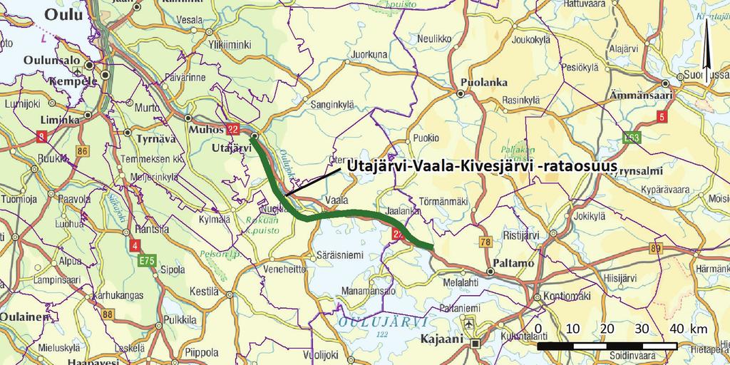 6 2 Suunnittelun lähtökohdat 2.1 Suunnittelualue ja -tarkkuus Suunnittelualue on rataosuudella Oulu Kontiomäki Km 756+874 Km 915+261, jonka pituus on 158 kilometriä.