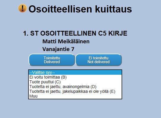 Poikkeamat osoitteellisessa jakelussa - Ei voitu toimittaa =>