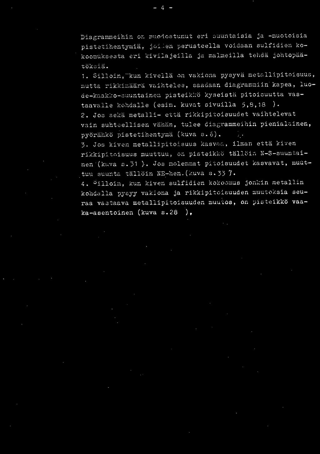 . Silloin, kun kivellä on va kiona pysyvä me t a l l ipitoisuus, mutta YiKkimä ärä vaihtelee, saadaan d i agra rn ~i in kapea, luode- kaakko-s uuntainen pisteikkö kyseistä pitoisuut ta vastaavalle