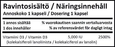 NOW Vitamin D-3 kapseleissa on elimistölle tärkeää D-vitamiinia korkeilla pitoisuuksilla hyvin imeytyvässä muodossa.