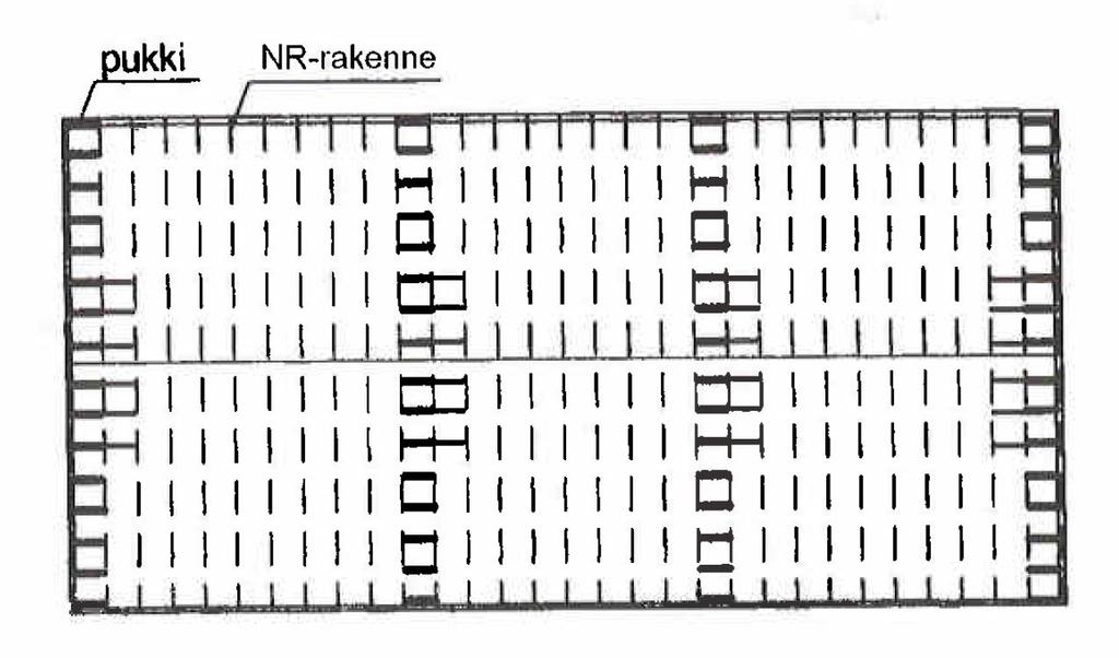 20 Kuvio 6. Pukkijäykistys (RIL 248-2013, 29). Pelkän pukkijäykistyksen toteuttaminen NR-rakenteisena aiheuttaa varsinkin pitkillä jänneväleillä suuren määrän erillisiä NR-suunnitelmia.