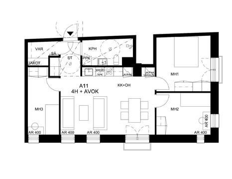 4H+AVOK 74 m 2 Tilaa isommallekin perheelle asunto: A11 Pinta-ala sisältää: 71 as-m 2 ja 3 m 2