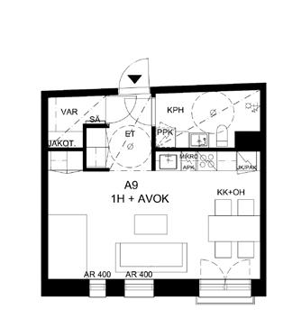1H+AVOK 31 m 2 Kompakti yksiö asunto: A6 Pinta-ala sisältää: 29 as-m 2 ja 2