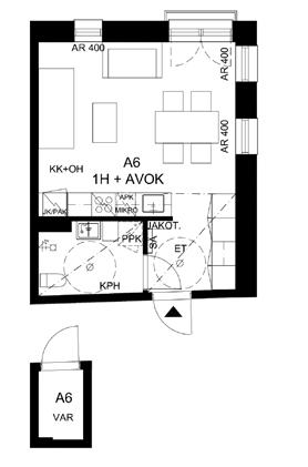 Pohjakuva asunnosta A6 35,5 m 2 asunnot: A8, A18, A28 Pinta-ala sisältää: