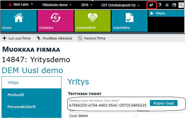 Kopioi setup mallista (alla) ja lisää jokaisen siirron kohdalle SEN FIRMAN Guid NG:stä, jonka siirtoja olet määrittämässä WinMaestron puolella.