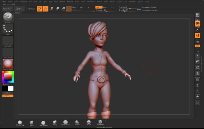 9 nen veistäminen on oiva tapa muokata hyvin tiheitä polygonimalleja, jollaisia hipolymallit usein ovat. Kuvio 8. Zbrush 4R8 esimerkkinä digitaalisesta veisto-ohjelmasta.