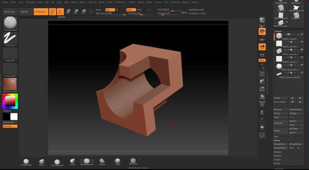 10 Kuvio 10. Boolean-operaatio Zbrush-ohjelmassa. 3.2.