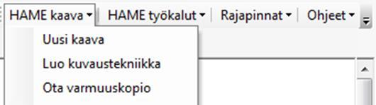 HAME-maakuntakaavatyökalun ohjeet LUONNOS 11.10.2017 MMK 6.11. MK, 29.11. LL HAME-maakuntakaavatyökaluilla pystyy tuottamaan harmonisoitua maakuntakaavaa yhteisiä ja omia paikkatietoaineistoja hyödyntäen.