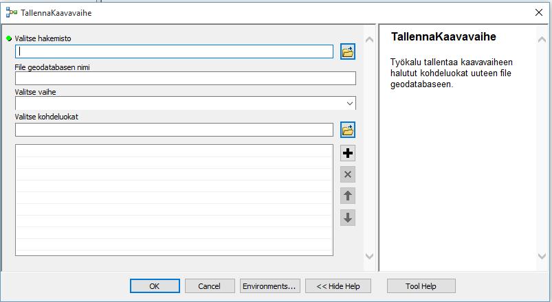 Työkalu tuo oletuskuvaustekniikan tai valitun lyr-tiedoston halutulle kohdeluokalle. Jokin kohdeluokka tulee olla valittuna TOC:ssa (Table of Contents).