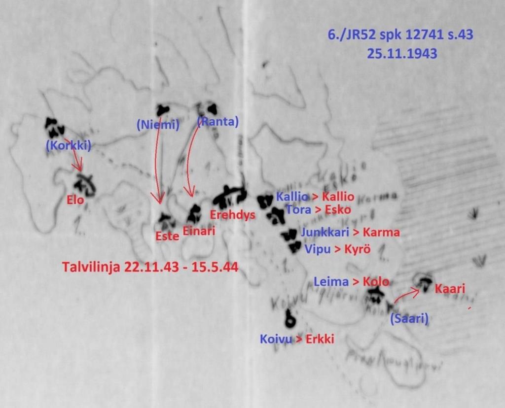 Vaihto 6./JR52 vuoroon 27.9.43 vaihtoi 6./JR52 7.