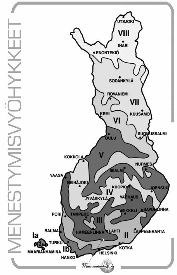 2 Merkkien selitykset: Esim. I-IV 1,5 m x 1 m A-Pv Kuiva-Kostea I-IV kasvien menestymisvyöhykkeet (kartta ohessa) I-IV(V) menestyy suojaisella kasvupaikalla myös vyöhykkeellä V I-?