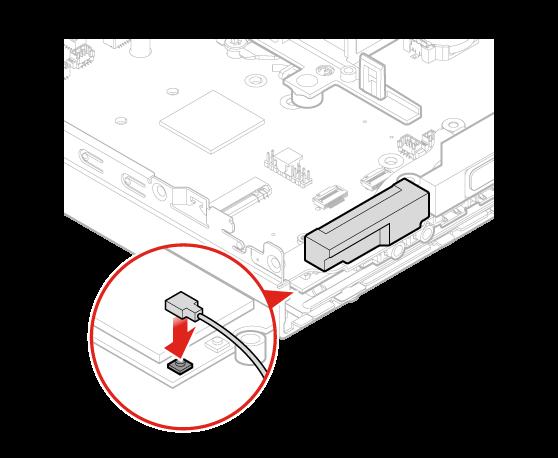 Kuva 59. Etuosan Wi-Fi-antennikaapelin liittäminen Wi-Fi-korttiin 6. Asenna tietokoneen kansi ja kaapelit takaisin paikalleen. Lisätietoja on kohdassa Osien vaihdon viimeistely sivulla 38.