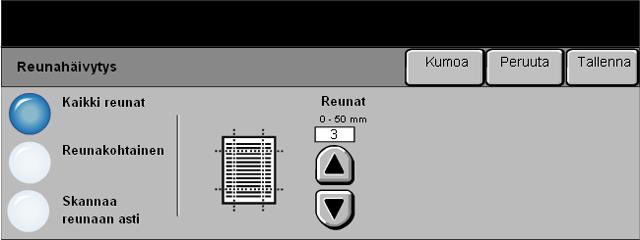 Reunahäivytys Sähköposti Tällä toiminnolla voidaan häivyttää originaalin reuna-alueilla olevia jälkiä, joiden ei haluta näkyvän skannatussa kuvassa.