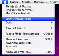 5. Laajakaistaliittymän asetukset / Mac OS 6. Selaimet Ohjeet on Mac OS X 10.6 (Snow Leopard) -versiolle. 5.4 Internetyhteyden luominen 1. Avaa Omenavalikosta Järjestelmäasetukset. 6. Kun yhteys on muodostunut, saa tietokone IP-osoitteen.