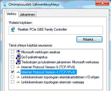 Avautuvasta ikkunasta klikkaa hiiren oikeanpuoleisella painikkeella Lähiverkkoyhteys-kuvaketta ja valitse