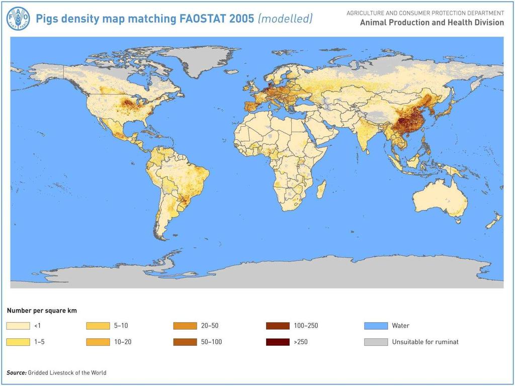 Sikatiheyskartta, FAOSTAT 2005