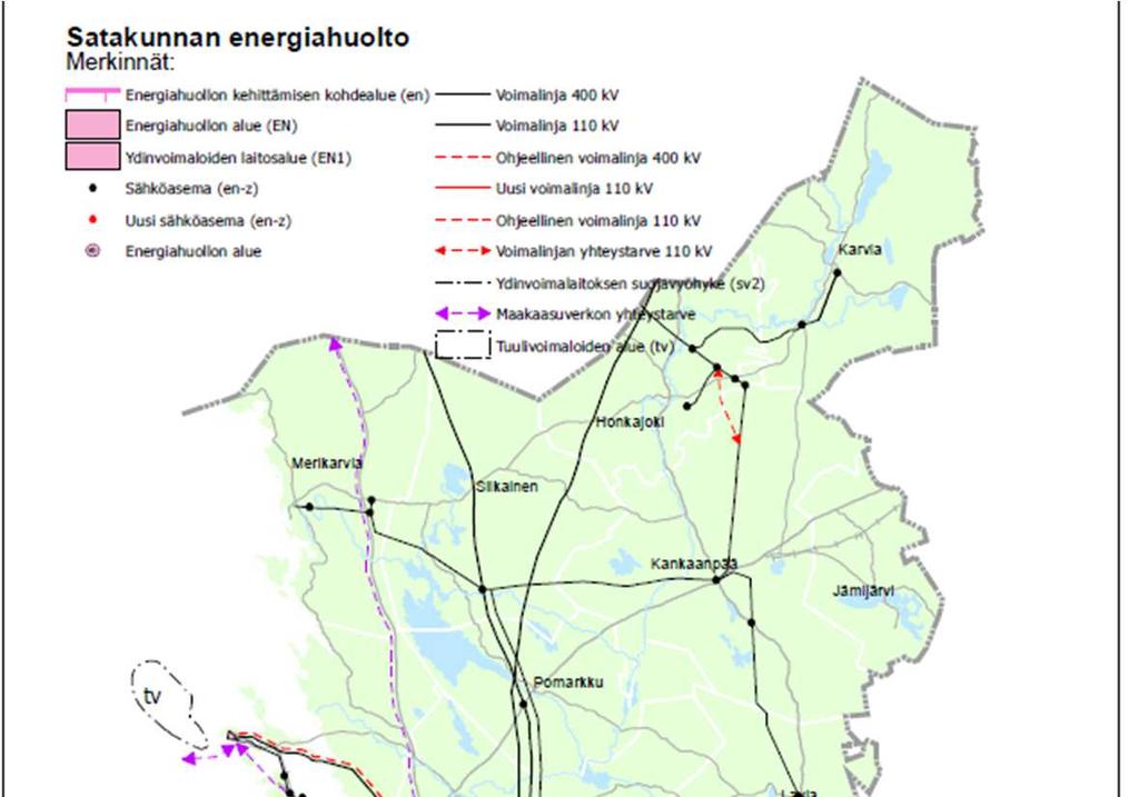 Maakaasun yhteystarve Varsinaisina yhteystarpeina osoitettu Tahkoluoto (Pori)-Ruotsi, maakunnan pohjoisraja
