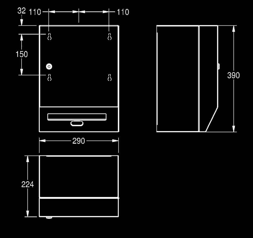 355x460x168 mm RODX605 7612210067167 Roskakori terveyssiteille Seinälle kiinnitettävä roskakori terveyssiteille, valmistettu ruostumattomasta