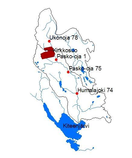 Savo-Karjalan Ympäristötutkimus Oy KIRKKOSUO Sijainti Kirkkosuo sijaitsee pääosin Kiteenjoen-Tohmajoen vesistöalueen Kiteenjoen valuma-alueella ja siellä Humalajoen alaosan alueella (vesistöalue 2.