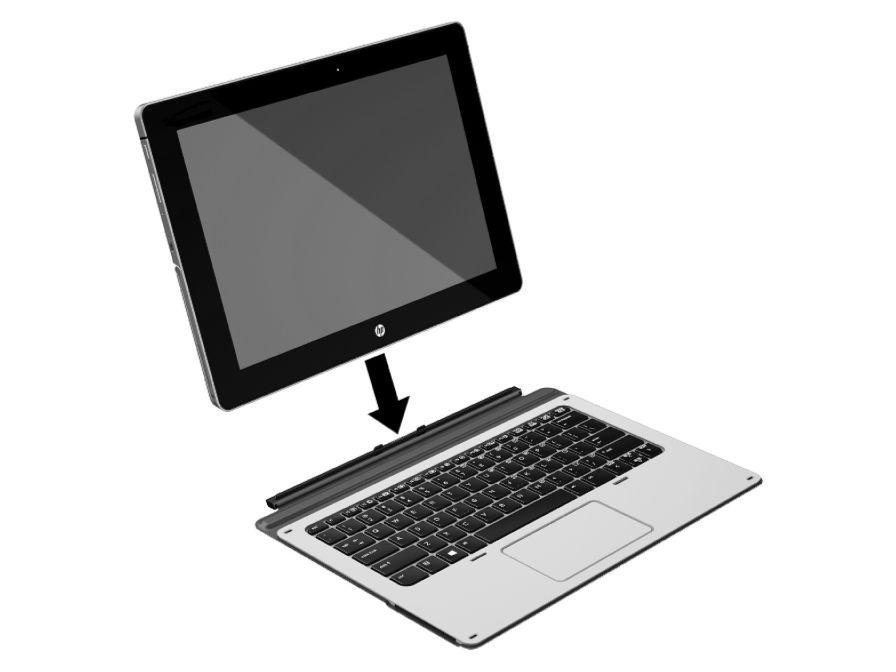 Tabletin liittäminen näppäimistöalustaan Kiinnitä tabletti näppäimistöalustaan seuraavasti: 1.