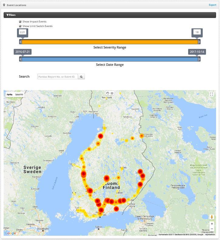 26 Kuva 27. Syntyneet havainnot pisteinä. Ylälaidassa havaintojen suodattamiseen käytettävät työkalut.