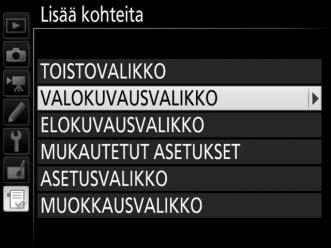 Asetuksia voi lisätä, poistaa ja järjestää seuraavilla sivuilla kuvatulla tavalla.