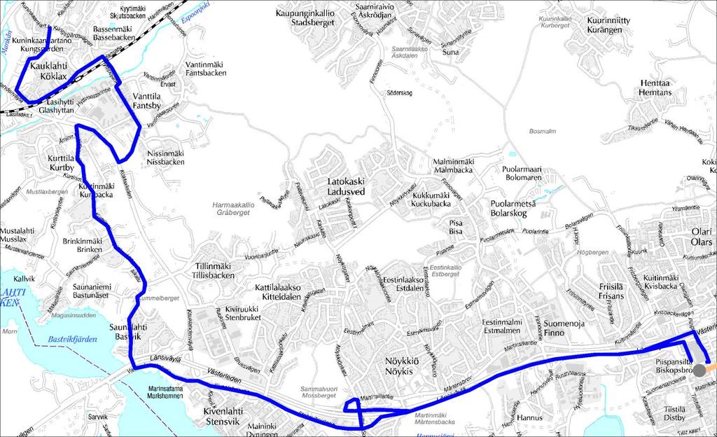 Linja 165 Matinkylä (M) Kivenlahti Saunalahti Kauklahti Linja 165 Ruuhka Päivä/Ilta Hiljainen aika La, päivä Su, päivä Vuoroväli, min 15 15 30 15 30 Minimikierrosaika, min 84 73 65 73 65