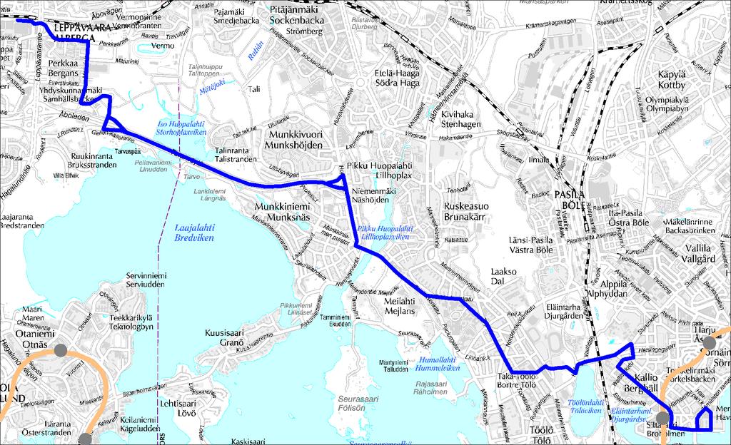 Linja 502 Merihaka Meilahti Munkkiniemi Leppävaara Linja 502 Ruuhka Päivä/Ilta Hiljainen aika La, päivä Su, päivä Vuoroväli, min 20 20 30 30 60 Minimikierrosaika, min 90 85 80 85 80 Suoritelaskennan