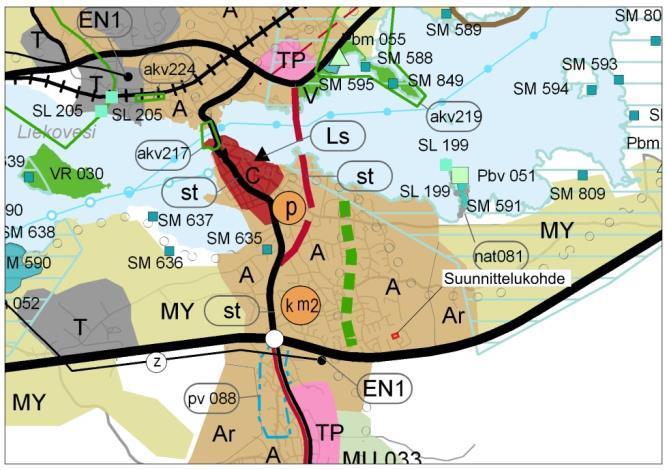 Maakuntakaava on ohjeena laadittaessa ja muutettaessa yleiskaavaa. Maakuntakaavassa alueella on merkintä A. Merkinnällä osoitetaan asumisen ja muiden taajamatoimintojen alueita.