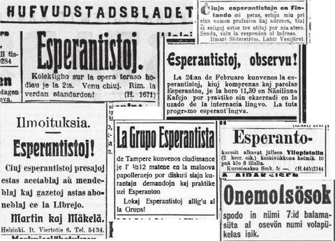 Historio Historia gazetaro rakontas kiel Esperanto venis al Finnlando Øis la jaro 1909 en finnlanda gazetaro aperis pli ol 2000 mencioj (almenaý 2392) pri Esperanto kaj pli ol 700 mencioj pri volapük.