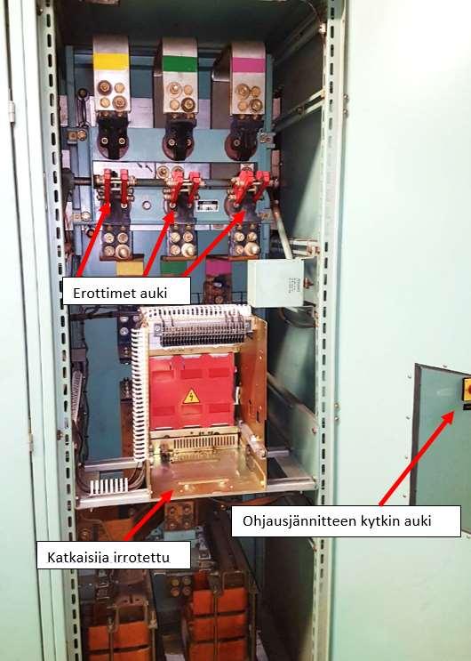 25 Kuva 12. Sähkökäytön erotus. Toinen esimerkki on teollisuuden sähkötilassa tapahtuvaan kytkinvarokkeen vaihtoon liittyvästä sähköerotuksesta.