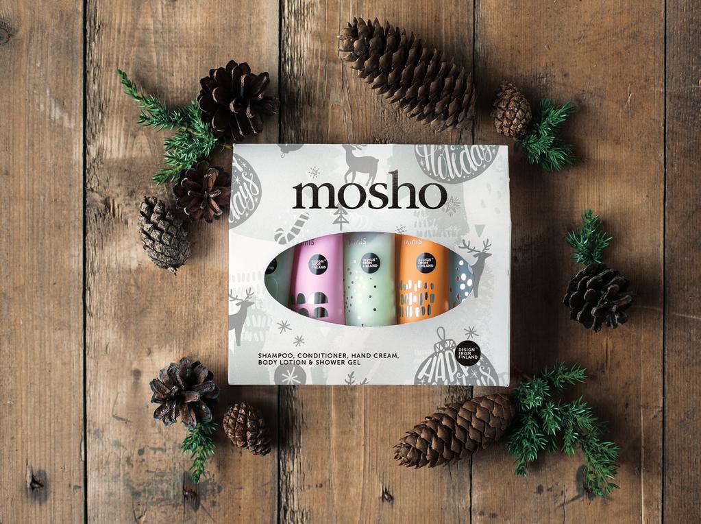 MOSHO MINI5 PAKETOIDAAN JOULUKSI KAUNIISEEN PAKKAUKSEEN Mosho Mini5 -pakkaus myydään loka-joulu kuun ajan kauniissa jouluisessa lahjapakkauksessa.