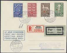 50 72 275-78 FDC, 1943 Red Cross SET (4) on registered air mail FDC to Sweden, cancelled HELSINKI 2.-I.-43.